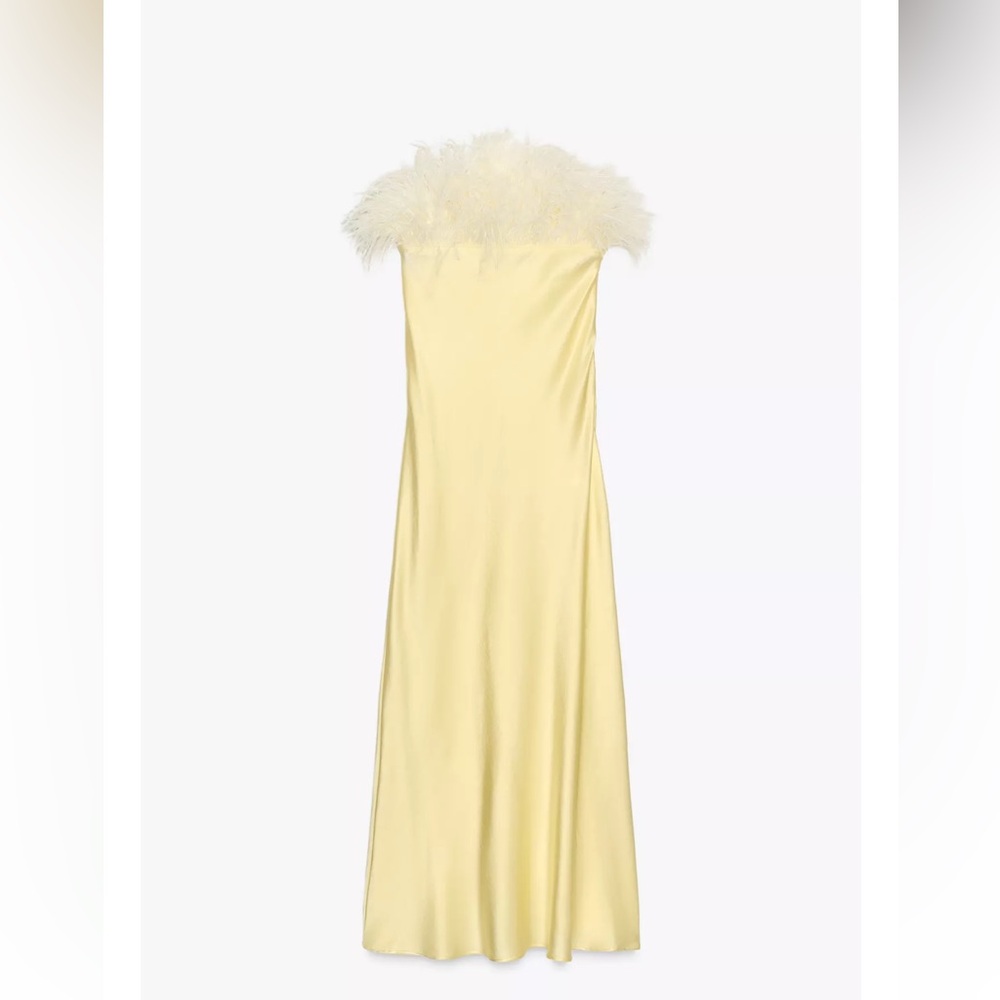 ZARA FEATHERED SATIN MIDI DRESS SIE M - Picture 13 of 16